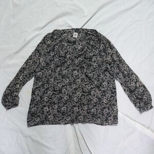 CAbi Black and Cream Floral Blouse